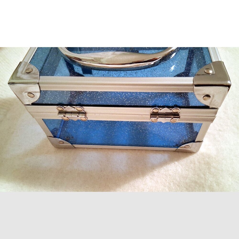 Storage Box, Blue Glitter Design, 7" x 4.5" x 4.5", Vintage Caboodles - Picture 3 of 10